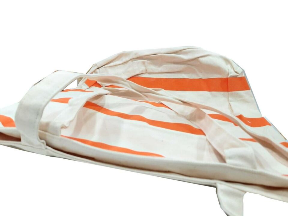 Cüzdanlı Bez Çanta Büyük Kol Çsntası Krem Renkli Turuncu Detay