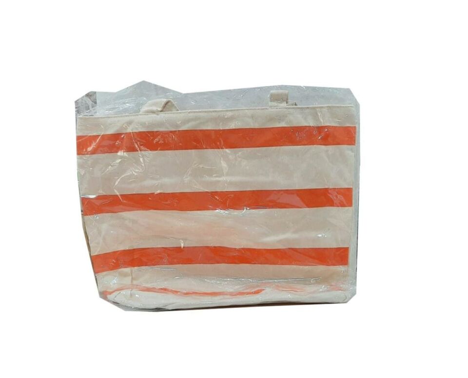 Cüzdanlı Bez Çanta Büyük Kol Çsntası Krem Renkli Turuncu Detay