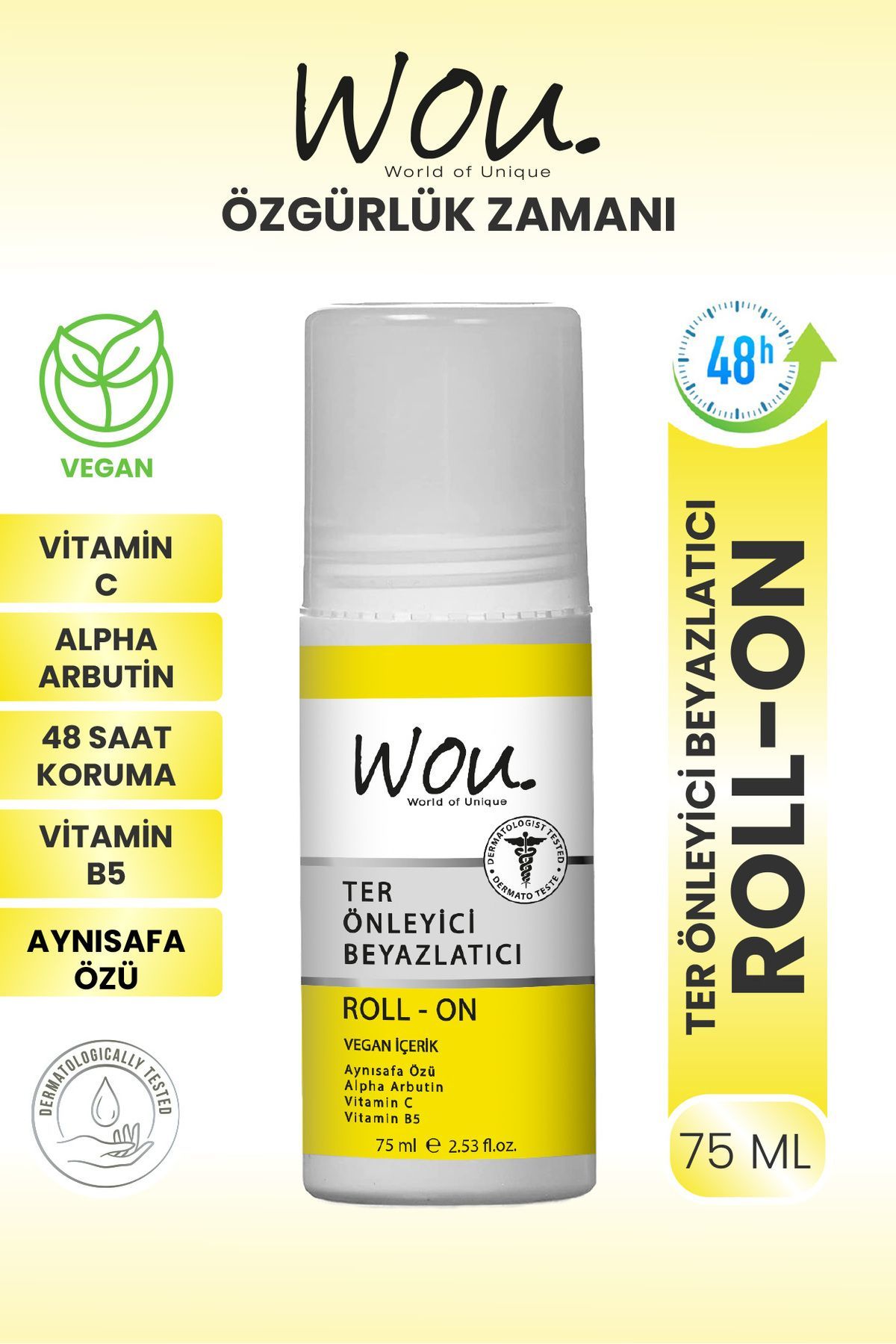 Wou Roll-on 75 Gr Unisex İçin Koltuk Ter Önleyici Beyazlatıcı Sıvı