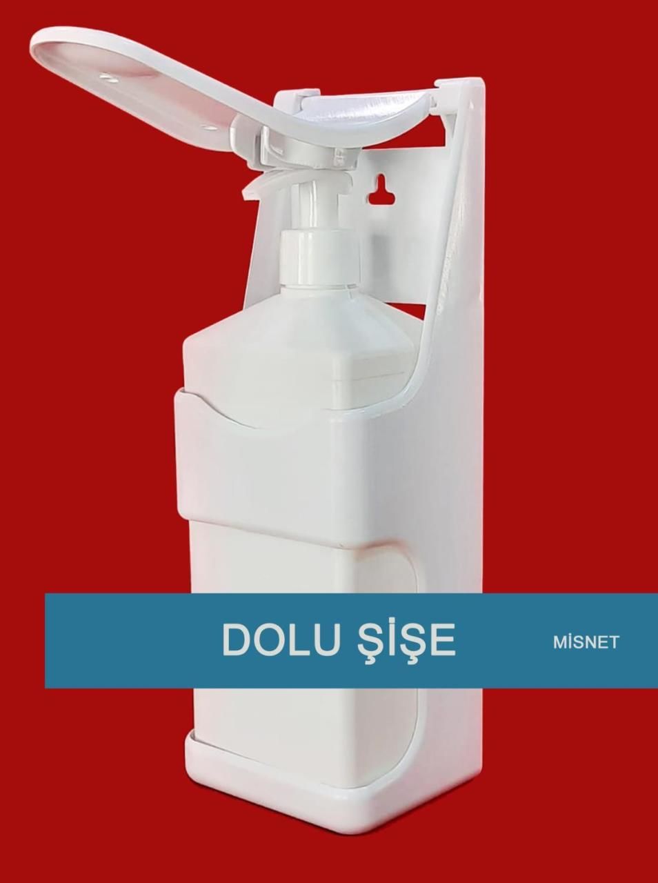 Misnet Dirsek Temaslı Aparat + 1 lt Alkol Bazlı 70 Derece El Dezenfektan Dolu Şişe - Duvar Askılı