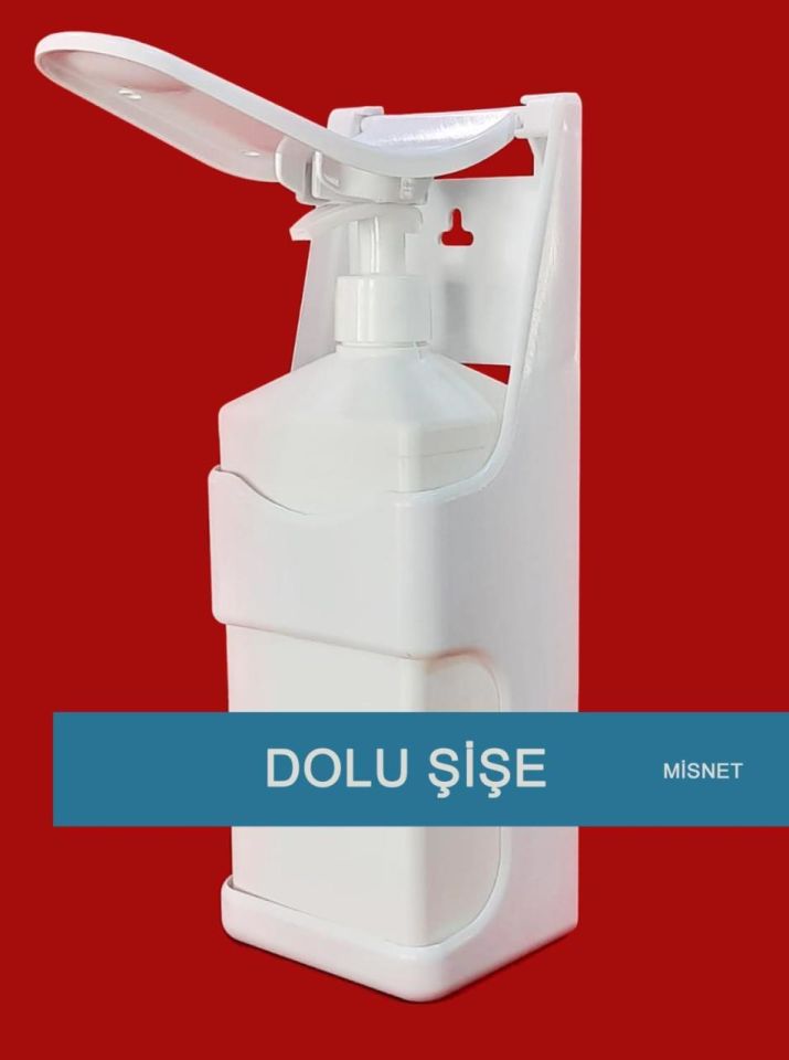Misnet Dirsek Temaslı Aparat + 1 lt Alkol Bazlı 70 Derece El Dezenfektan Dolu Şişe - Duvar Askılı