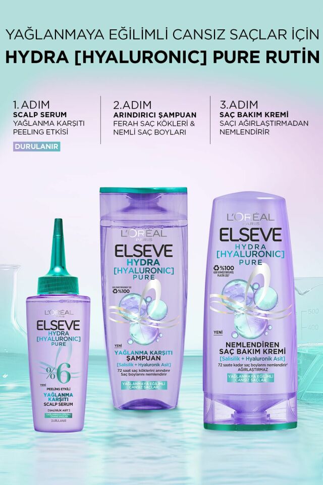 Elseve Şampuan Hydra Pure Salisilik Asit içeren Yağlanma Karşıtı Yağlı Saçlar 300 Ml
