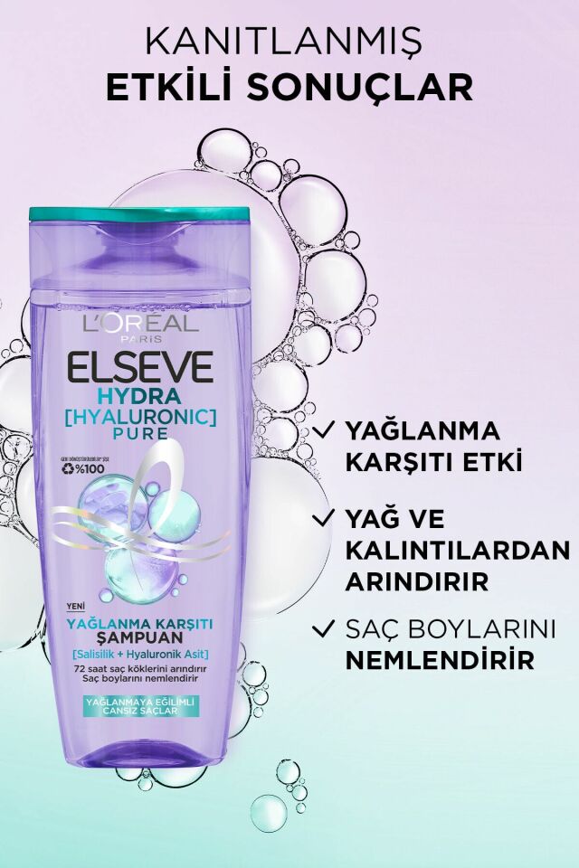 Elseve Şampuan Hydra Pure Salisilik Asit içeren Yağlanma Karşıtı Yağlı Saçlar 300 Ml