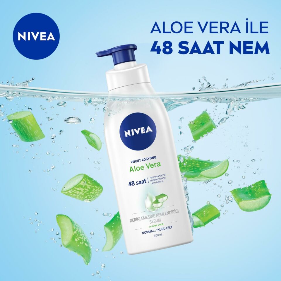 Nivea Aloe Vera Vücut Losyonu 400ml Pomp Normal / Kuru Ciltler için, Derinlemesine Nemlendirici Serum ve Aloe vera ile 48 Saat Vücut Nemlendirme
