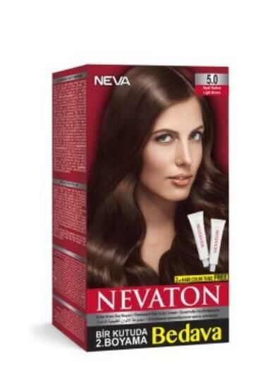 Nevaton 5.0 Açık Kahve Saç Boyası Seti 1 Kutuda 2 Boyama