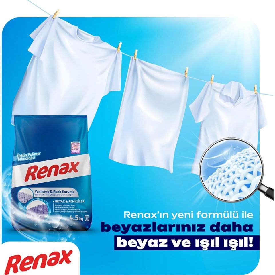 Renax Matik Toz Çamaşır Makinesi Deterjanı 8 Kg Renkli ve Beyazlar İçin