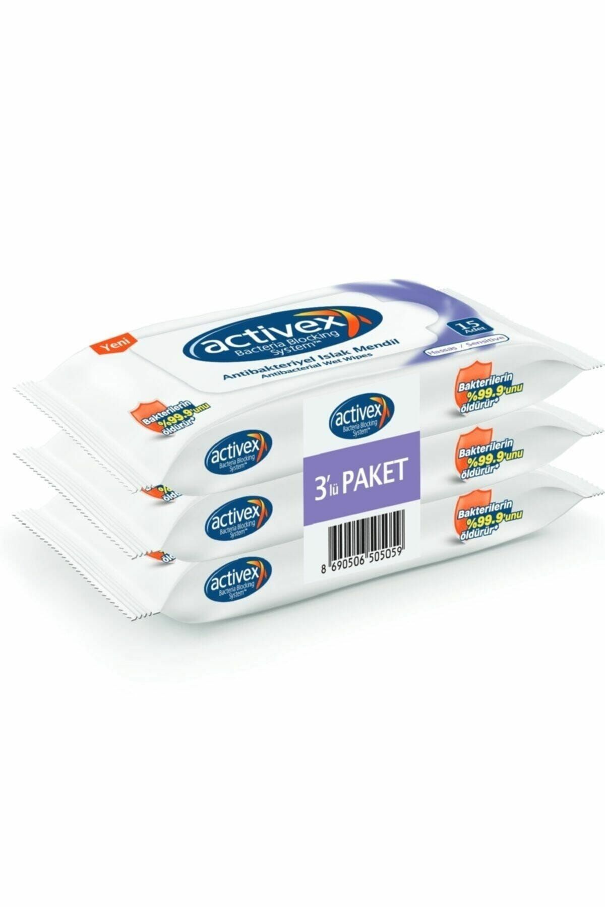 Activex Antibakteriyel Islak Mendil Hassas 15 Adet X 3 LÜ 45 Yaprak