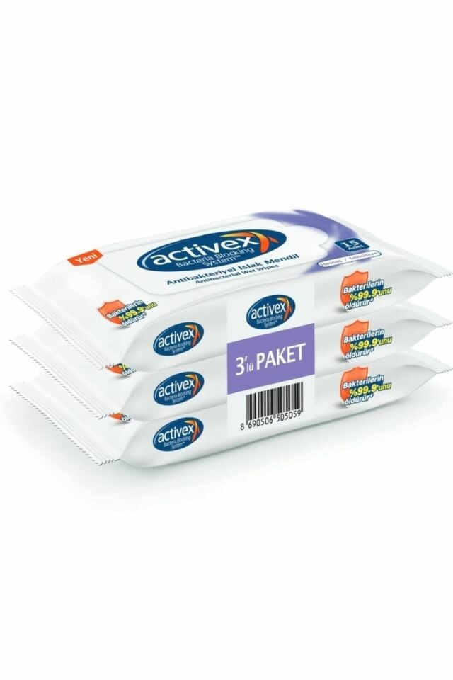 Activex Antibakteriyel Islak Mendil Hassas 15 Adet X 3 LÜ 45 Yaprak