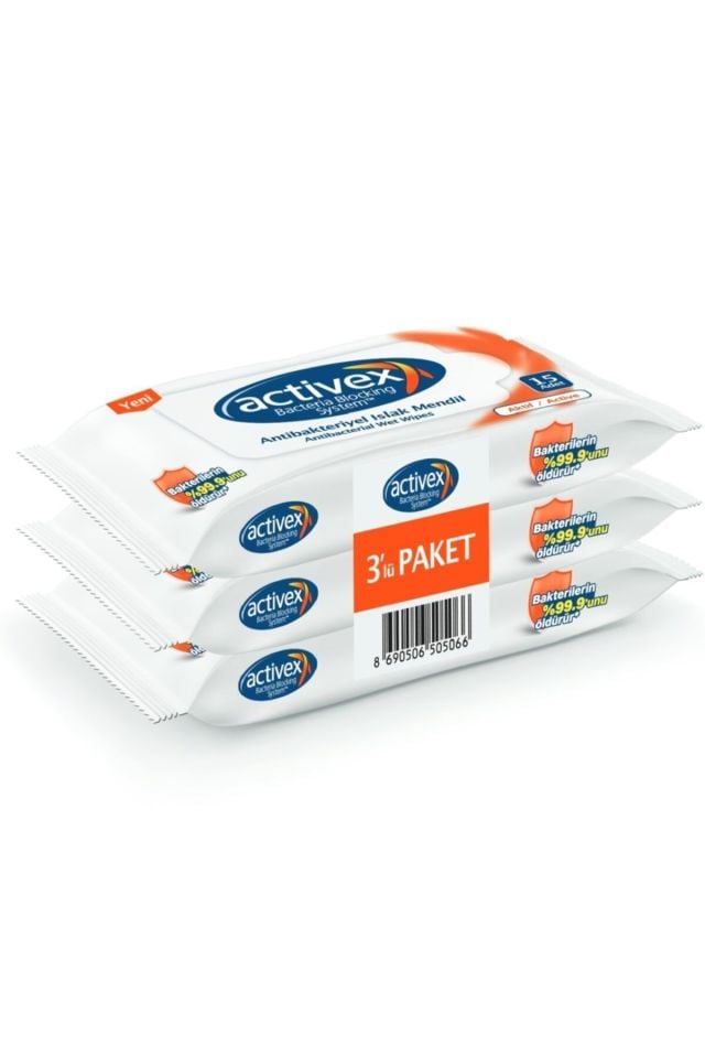 Activex Antibakteriyel Islak Mendil Aktif 15 Adet X 3 LÜ 45 Yaprak
