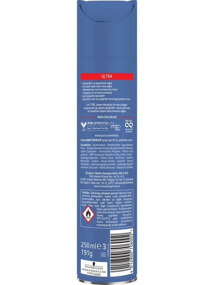 Taft Saç Spreyi 04 Ultra Güç 250ML 24H Mavi