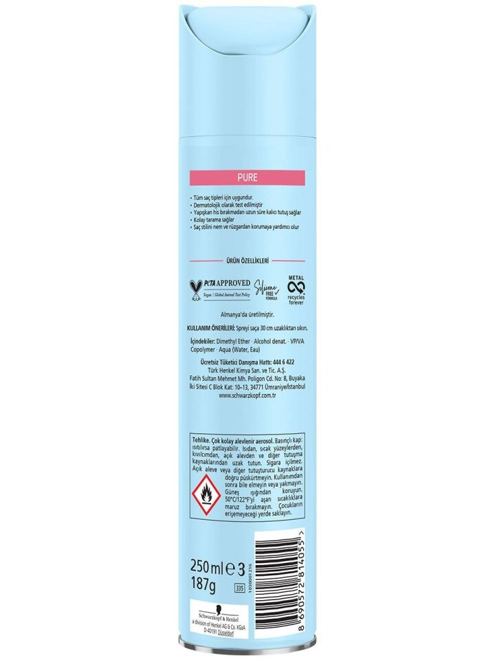 Taft Saç Spreyi 04 Pure 250 ML Silikonsuz ve Parfümsüz