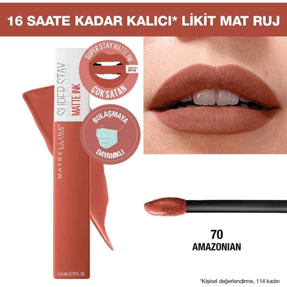 Maybelline Likit Mat Ruj 70 - SuperStay Matte Ink Liquid Lipstick 70 Amazonian