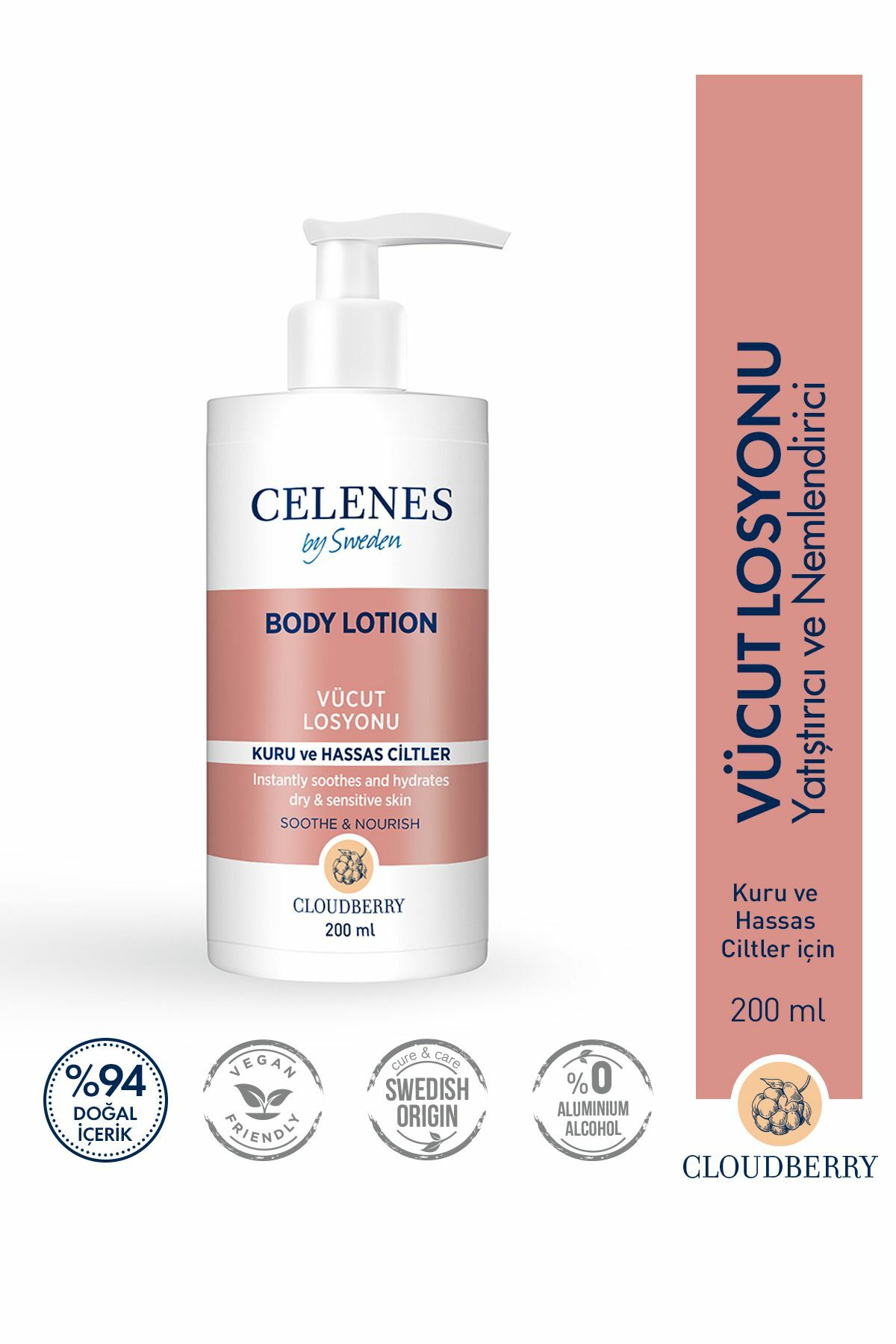 Celenes Cloudberry Parfümsüz Vücut Losyonu Kuru ve Hassas Ciltler 200 ml