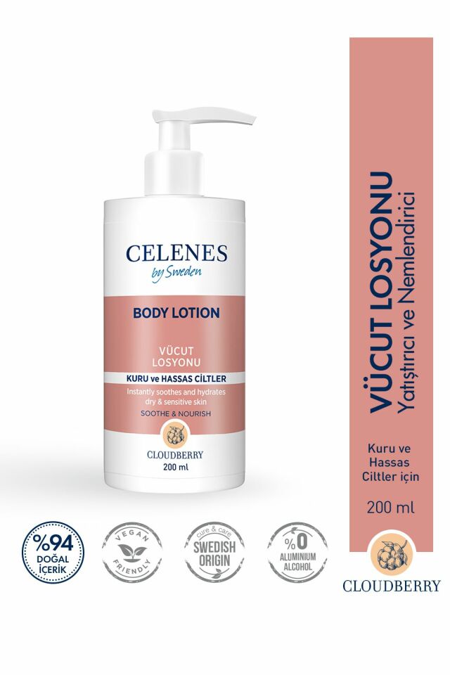 Celenes Cloudberry Parfümsüz Vücut Losyonu Kuru ve Hassas Ciltler 200 ml