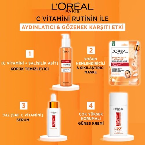 Loreal Revitalift Clinical [C vitamini + Salisilik Asit],150 Ml Aydınlatıcı ve Gözenek Karşıtı Köpük Temizleyici