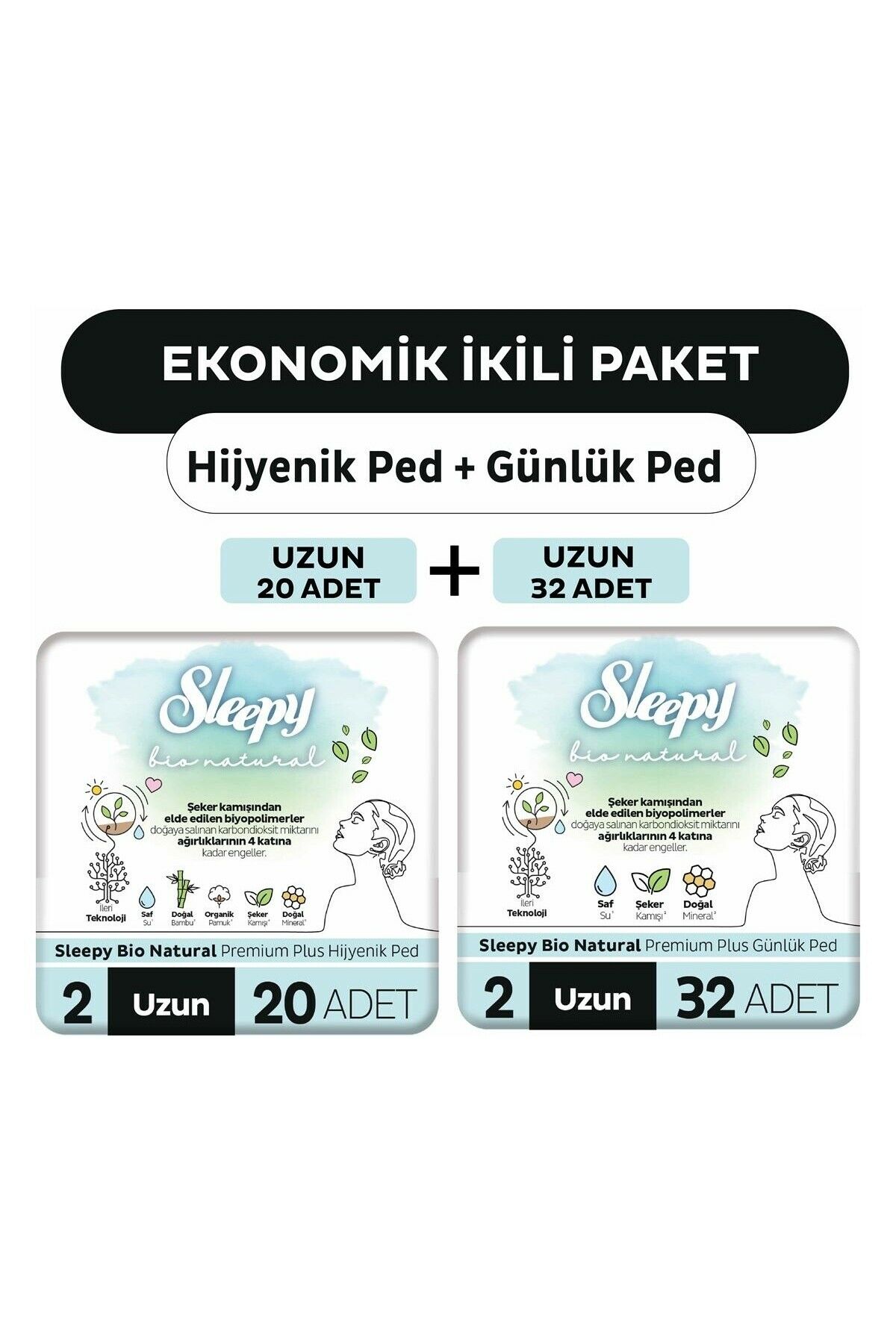 Sleepy Natural Bio Ultra Ped 20 Adet Uzun + 32 Adet Uzun Günlük Kadın Pedi