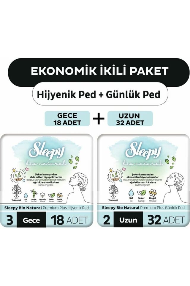 Sleepy Natural Bio Ultra Ped 18 Adet Gece + 32 Adet Uzun Günlük Kadın Pedi