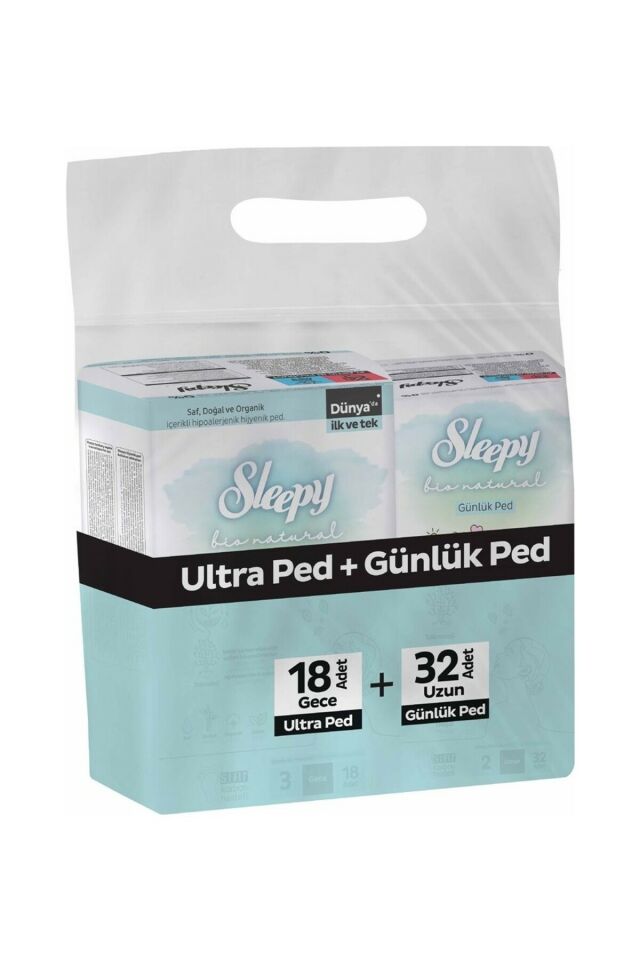 Sleepy Natural Bio Ultra Ped 18 Adet Gece + 32 Adet Uzun Günlük Kadın Pedi