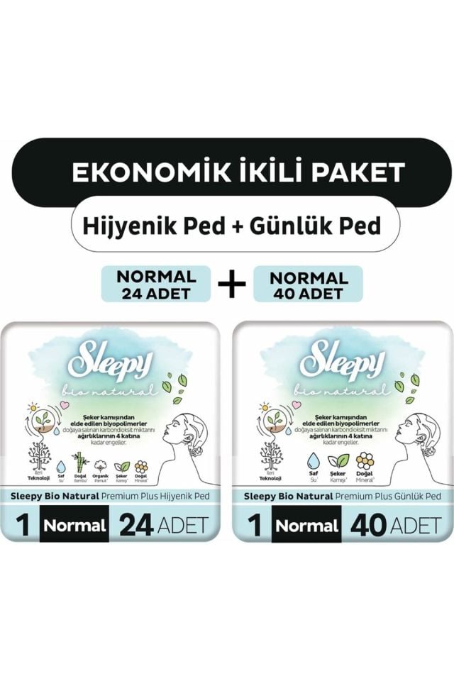 Sleepy Natural Bio Ultra Ped 24 Adet Normal + 40 Adet Uzun Günlük Kadın Pedi