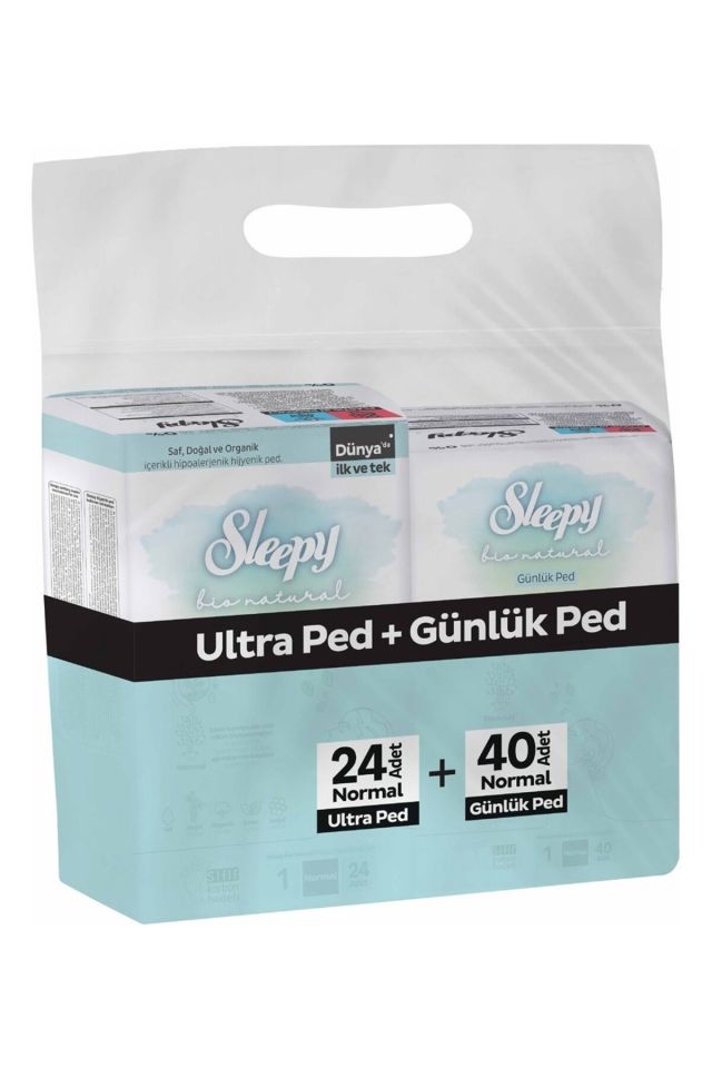 Sleepy Natural Bio Ultra Ped 24 Adet Normal + 40 Adet Uzun Günlük Kadın Pedi