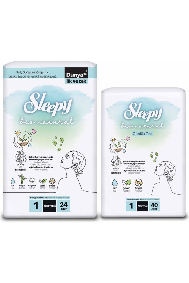 Sleepy Natural Bio Ultra Ped 24 Adet Normal + 40 Adet Uzun Günlük Kadın Pedi