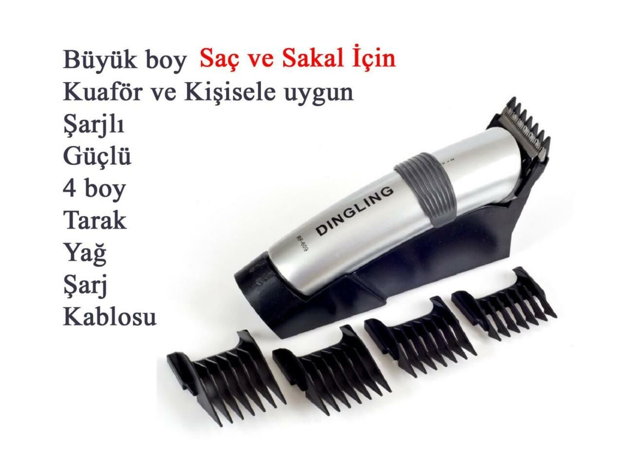 Dearling Gold Slver Şarjlı Saç ve Sakal Büyük Berber Makinesi rd-609x