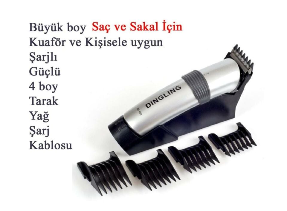 Dearling Gold Slver Şarjlı Saç ve Sakal Büyük Berber Makinesi rd-609x