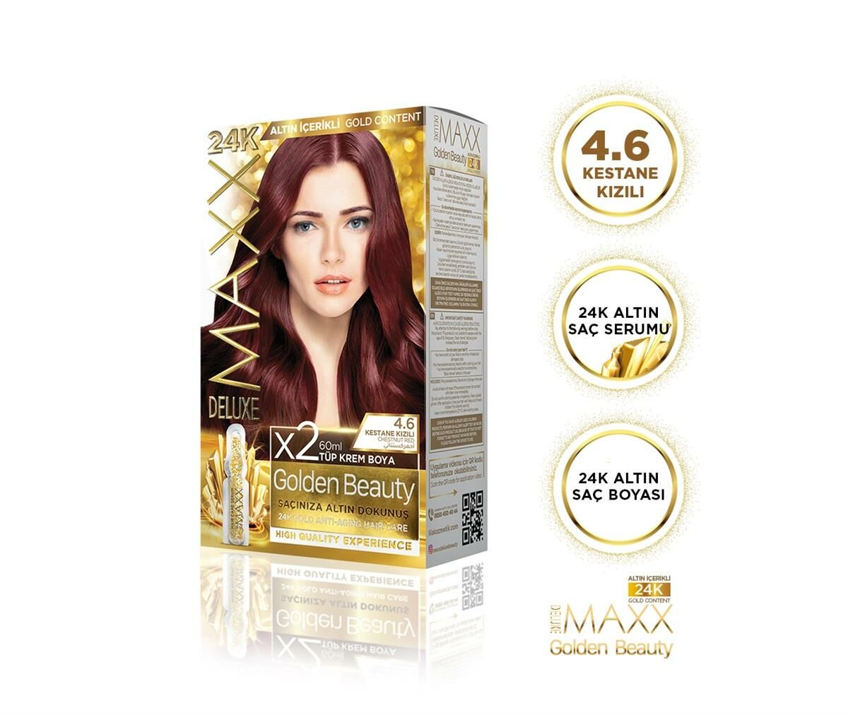 MAXX DELUXE Golden 24K Altın Içerikli Saç Boyası 4.6 Kestane Kızılı 2 Boyama