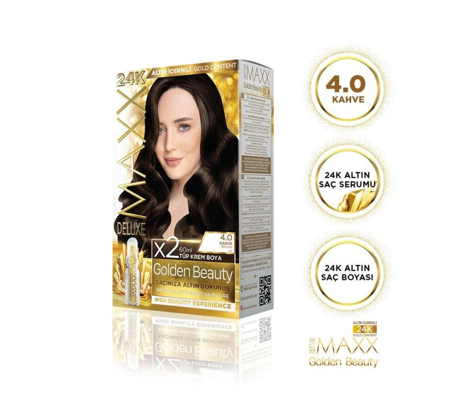 MAXX DELUXE Golden 24K Altın Içerikli Saç Boyası 4.0 Kahve 2 Boyama