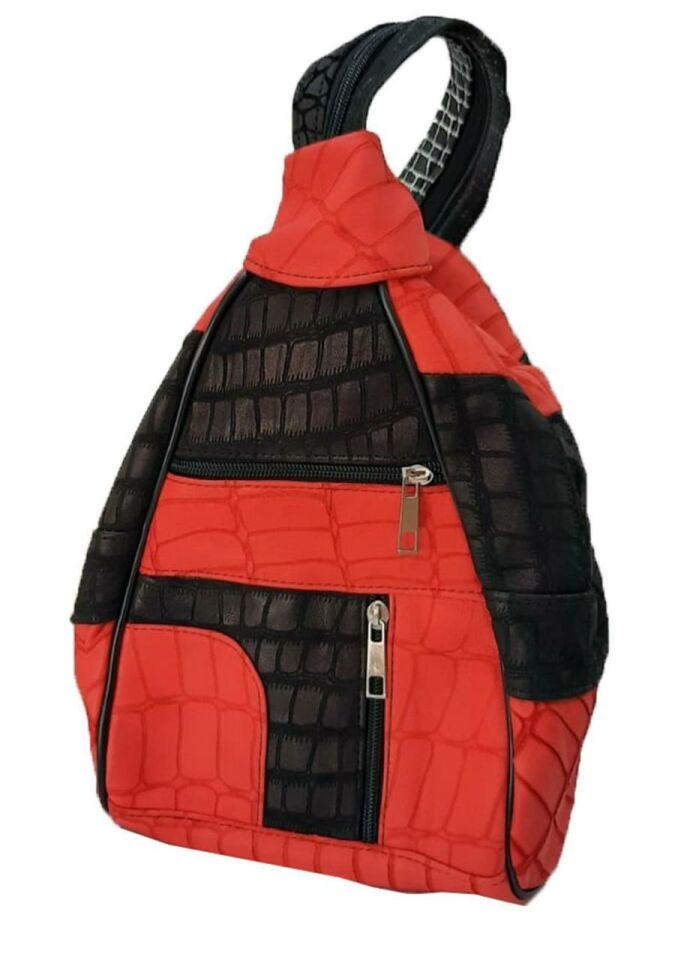 Seda Maymun Deri Sırt Çantası Kırmızı Siyah 30x15x20cm