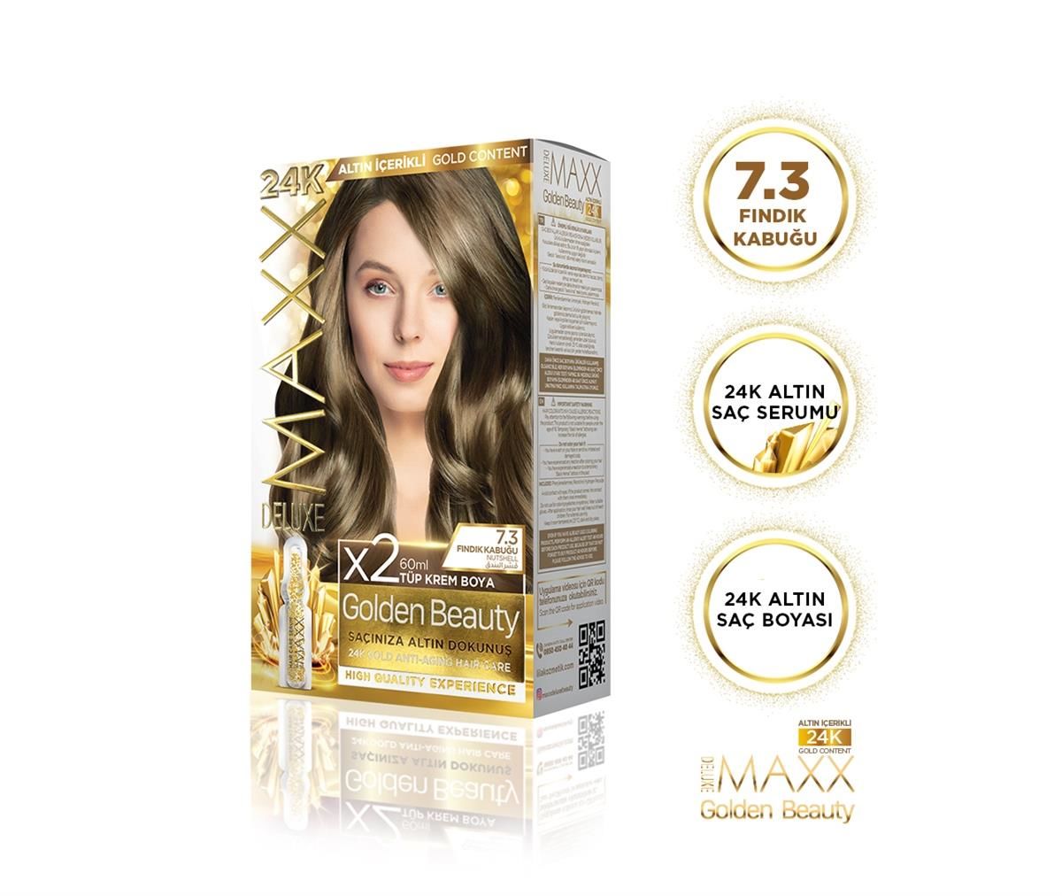 MAXX DELUXE Golden 24K Altın Içerikli Saç Boyası 7.3 Fındık Kabuğu 2 Boyama