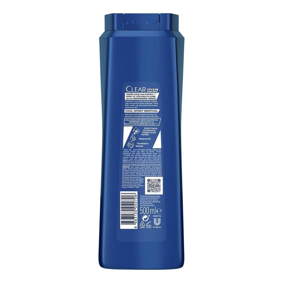 Clear Men Şampuan 500 Ml Cool Sport Menthol