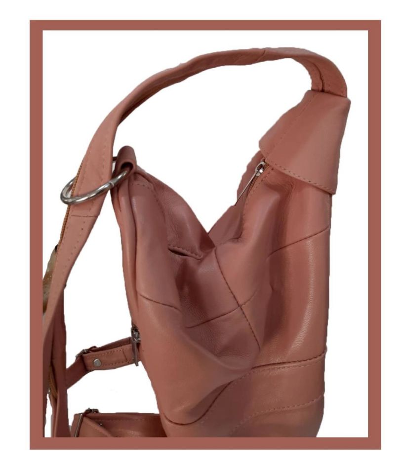 Seda Maymun Deri Sırt Çantası Pudra Rengi 30x15x20cm