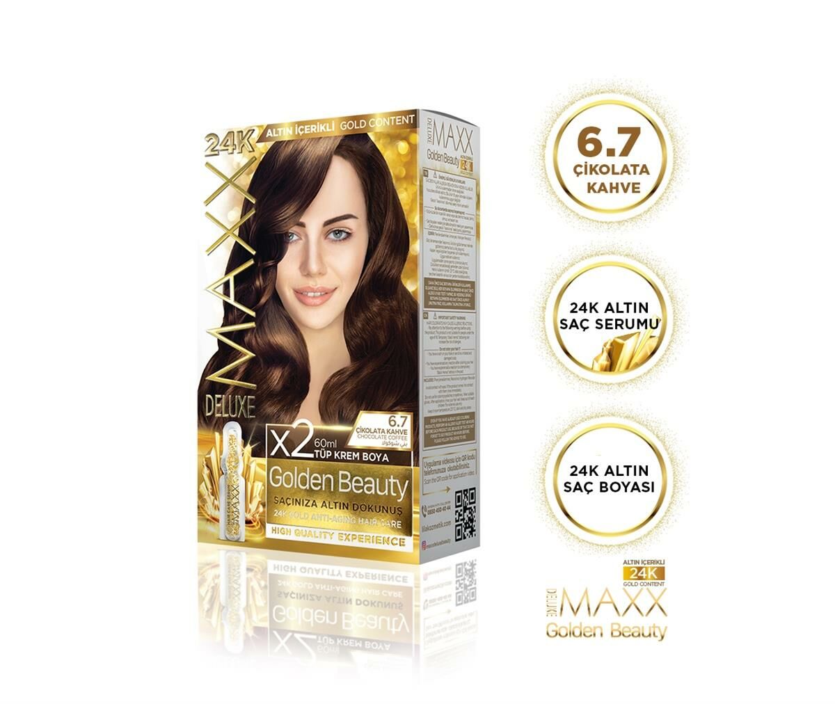 MAXX DELUXE Golden 24K Altın Içerikli Saç Boyası 6.7 Çikolata Kahve 2 Boyama