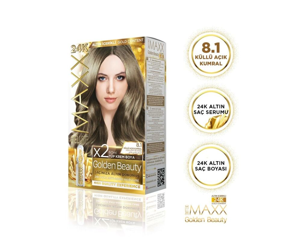 MAXX DELUXE Golden 24K Altın Içerikli Saç Boyası 8.1 Küllü Açık Kumral 2 Boyama