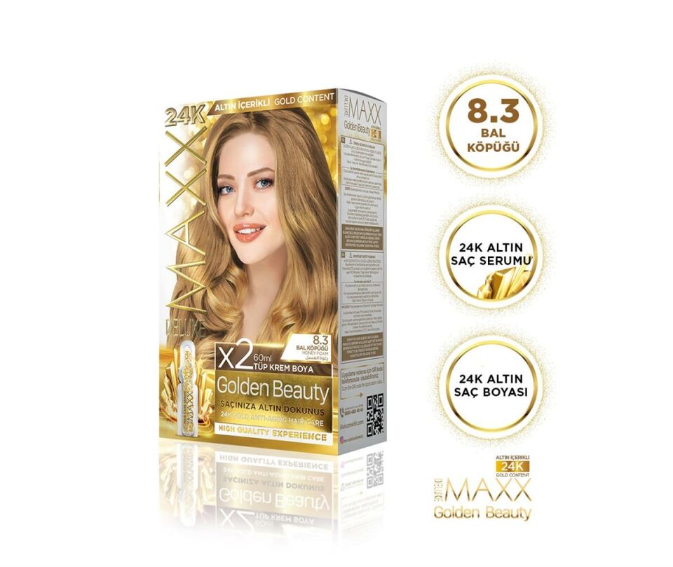MAXX DELUXE Golden 24K Altın Içerikli Saç Boyası 8.3 Bal Köpüğü 2 Boyama
