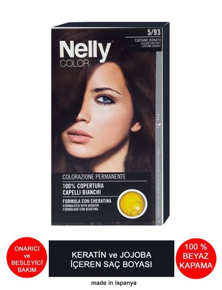 Nelly Jojoba ve Keratinli Saç Boyası 5.93 Altın Kestane