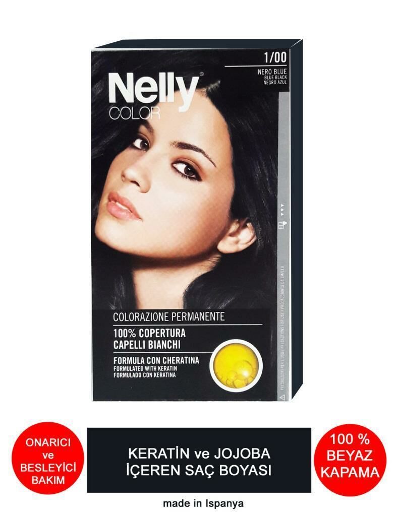 Nelly Jojoba ve Keratinli Saç Boyası 1.00 Mavi Siyah