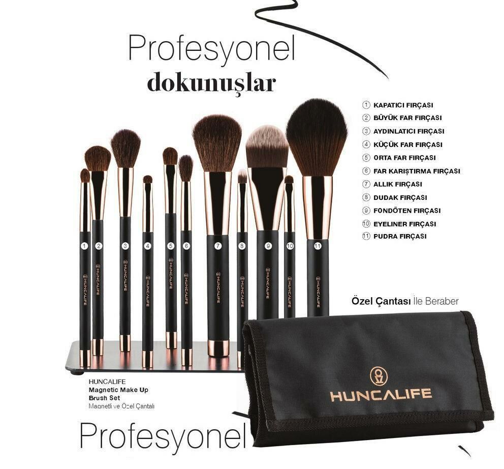HL Profesyonel Çantalı 11 li Magnetik Makyaj Fırça Seti