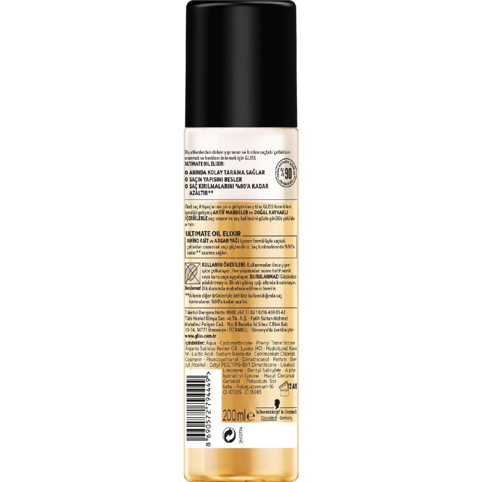 Gliss Sıvı Saç Kremi 200 ml Ultimate Oil Elixir Yıpranmış Saçlar
