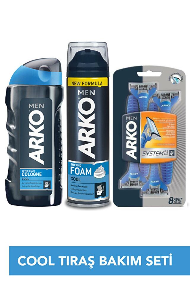 Arko Men Erkek Bakım Seti Cool - ( 8 Bıçak + 200 Ml Köpük + 255 Ml Kolonya )