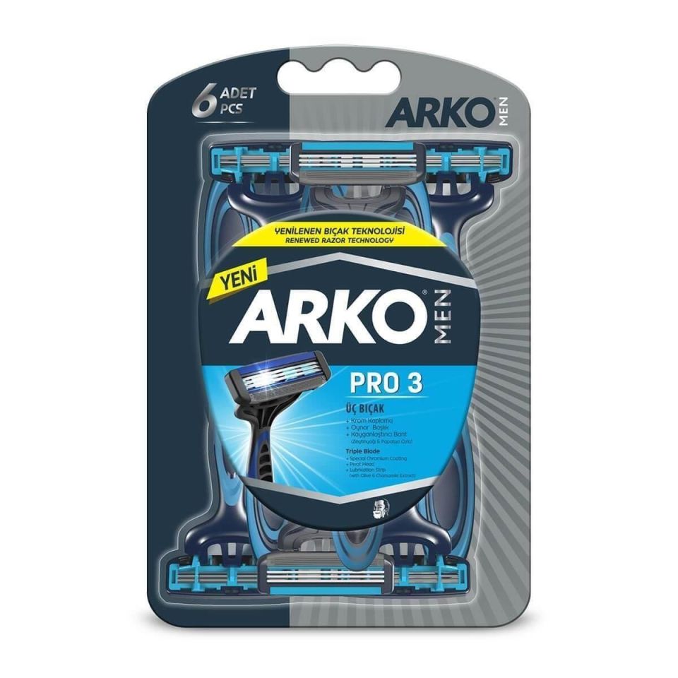 Arko Men T3 Tıraş Bıçağı Pro 3 Üç Bıçak 6 lı Blister