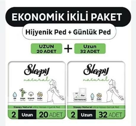 Sleepy Natural Ultra Ped 20 Adet Uzun + 32 Adet Uzun Günlük Kadın Pedi