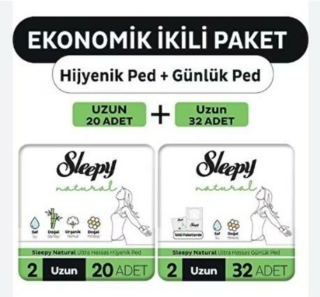 Sleepy Natural Ultra Ped 20 Adet Uzun + 32 Adet Uzun Günlük Kadın Pedi