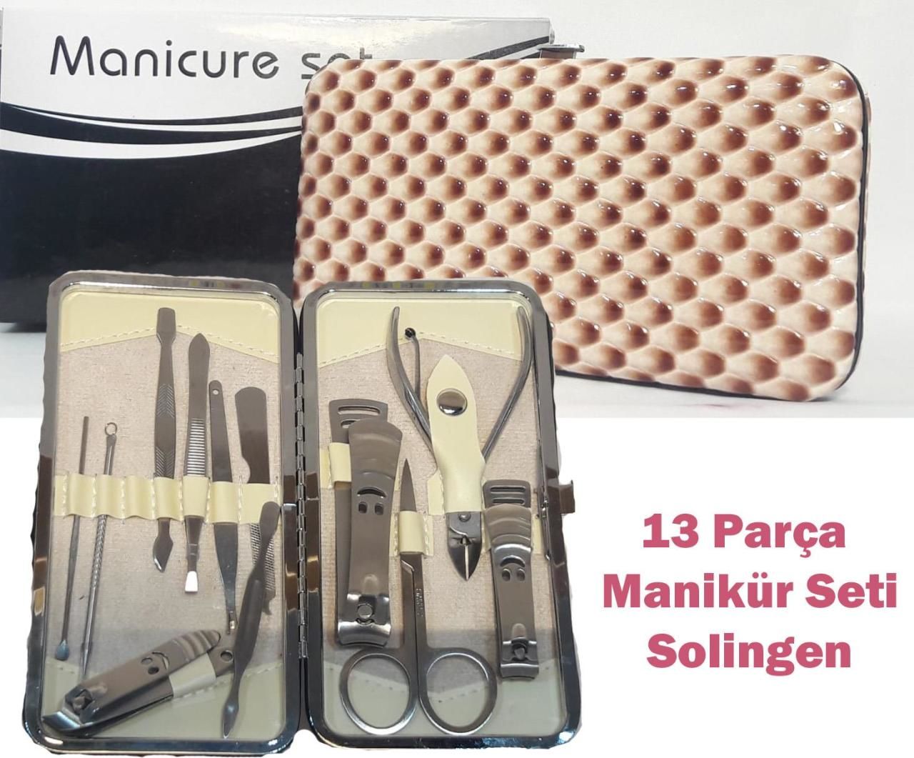 BKR Manikür Seti 13 Pcs Yılan Desen Çanta Orta Boy 10cmx15cmx3cm