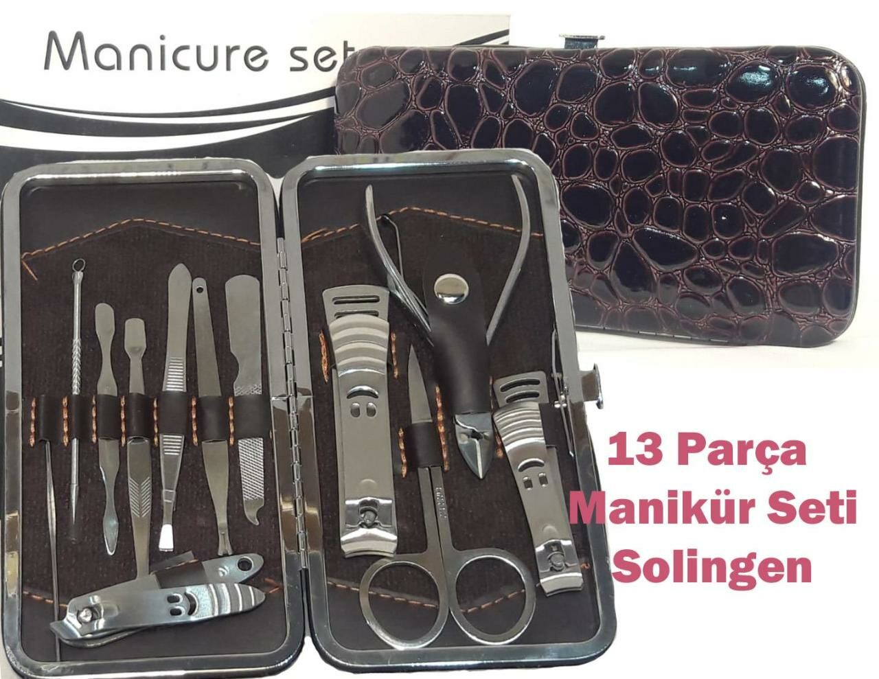 BKR Manikür Seti 13 Pcs Siyah Kahve Çanta Orta Boy 10cmx15cmx3cm