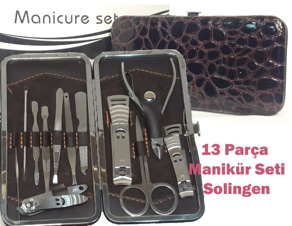 BKR Manikür Seti 13 Pcs Siyah Kahve Çanta Orta Boy 10cmx15cmx3cm
