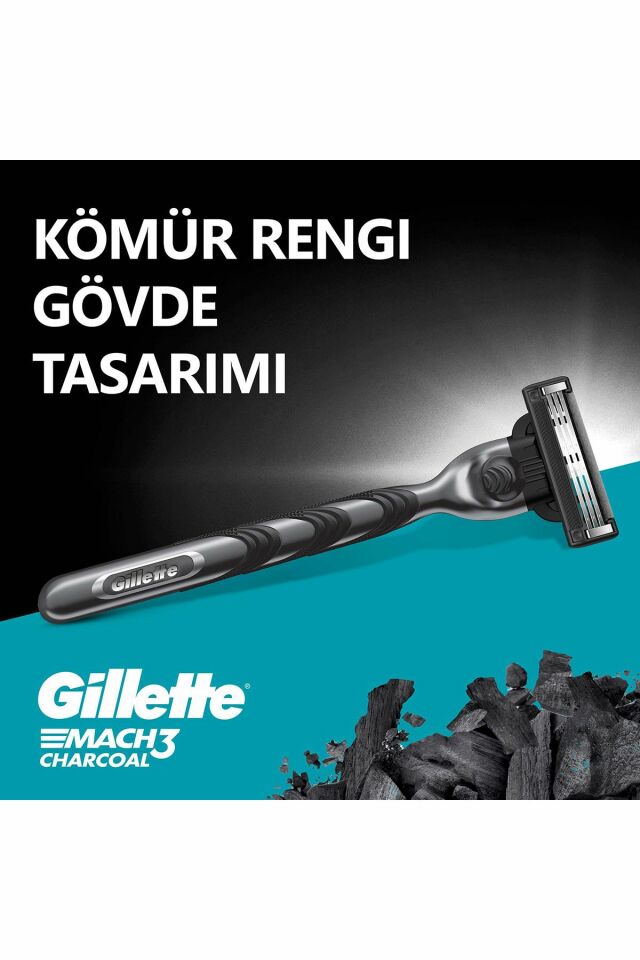 Gillette Mach3 Kömür Tıraş Makinesi + 2 Yedek Tıraş Bıçağı