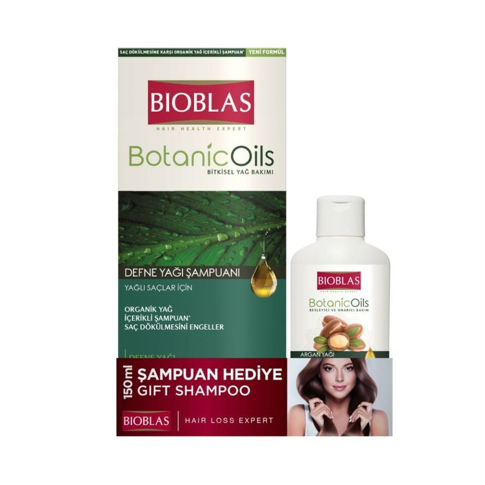Bıoblas Defne Yağlı Saçlar İçin Şampuan 360 ml + Argan Şampuan 150ml