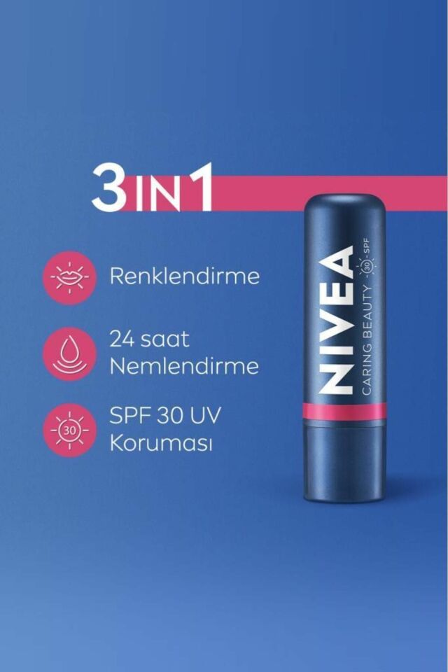 Nivea Lip Balm Bakımlı ve Renkli Dudak Balmı Pembe 4,8Gr Pink Nemlendırme,Spf30,Doğal Yağlar,E Vitamini,Dudak Ve Yanaklar Için